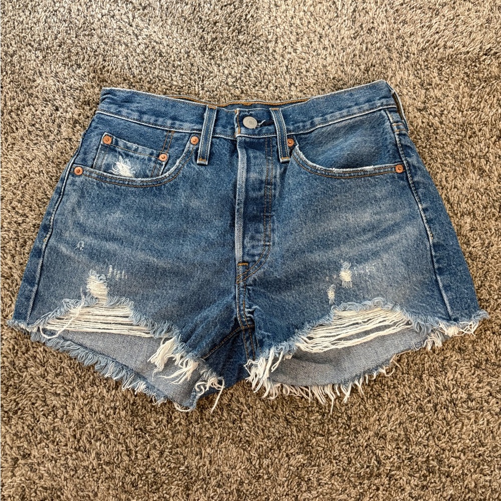 Levi's Blue Distressed Jean Shorts